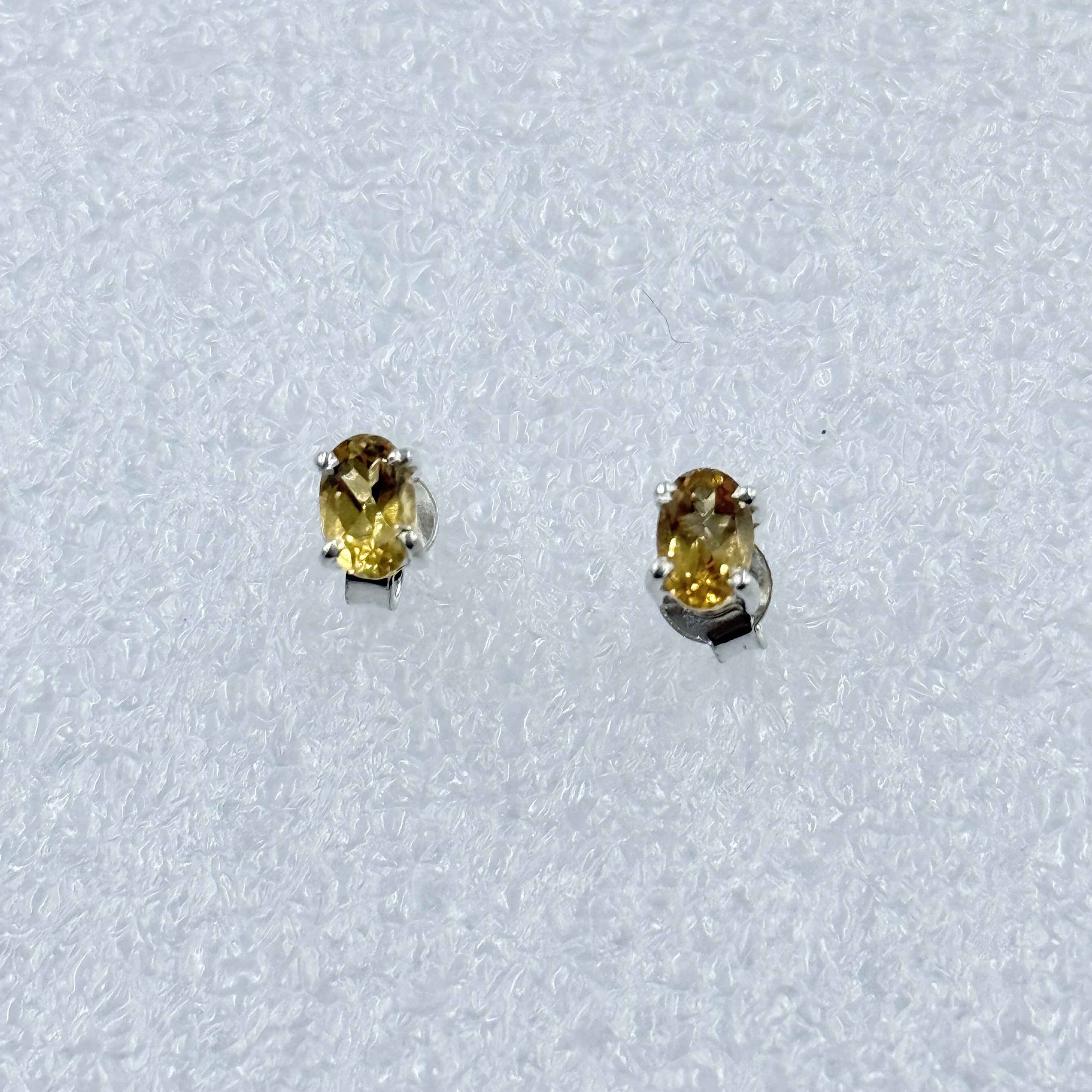 Sterling Silver Oval Citrine Post Earrings Size 3
