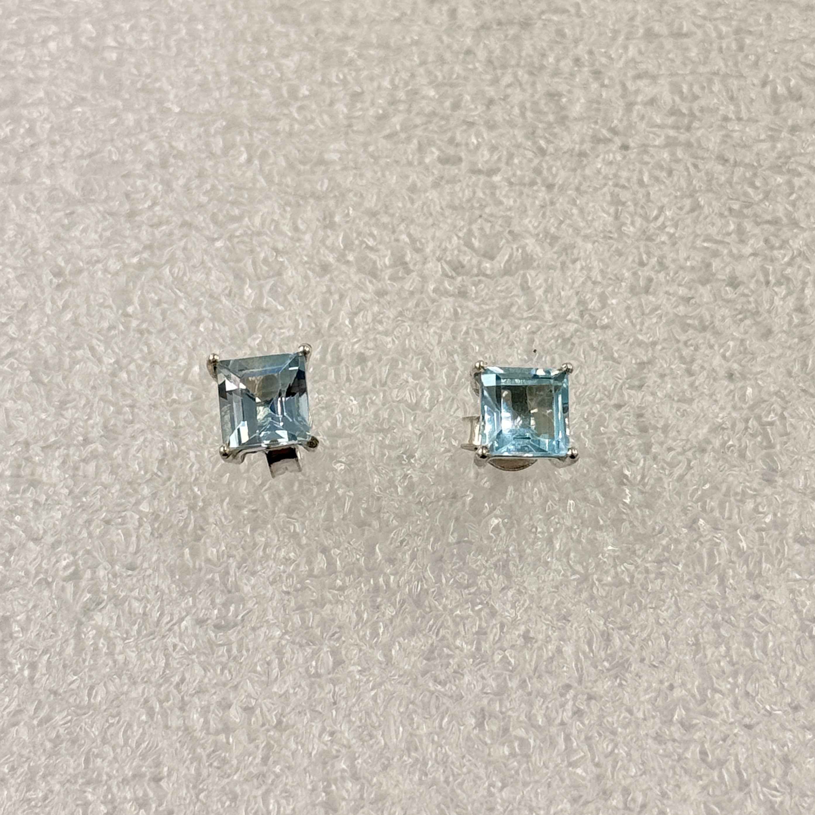 Sterling Silver Square Aquamarine Post Earrings Size 2