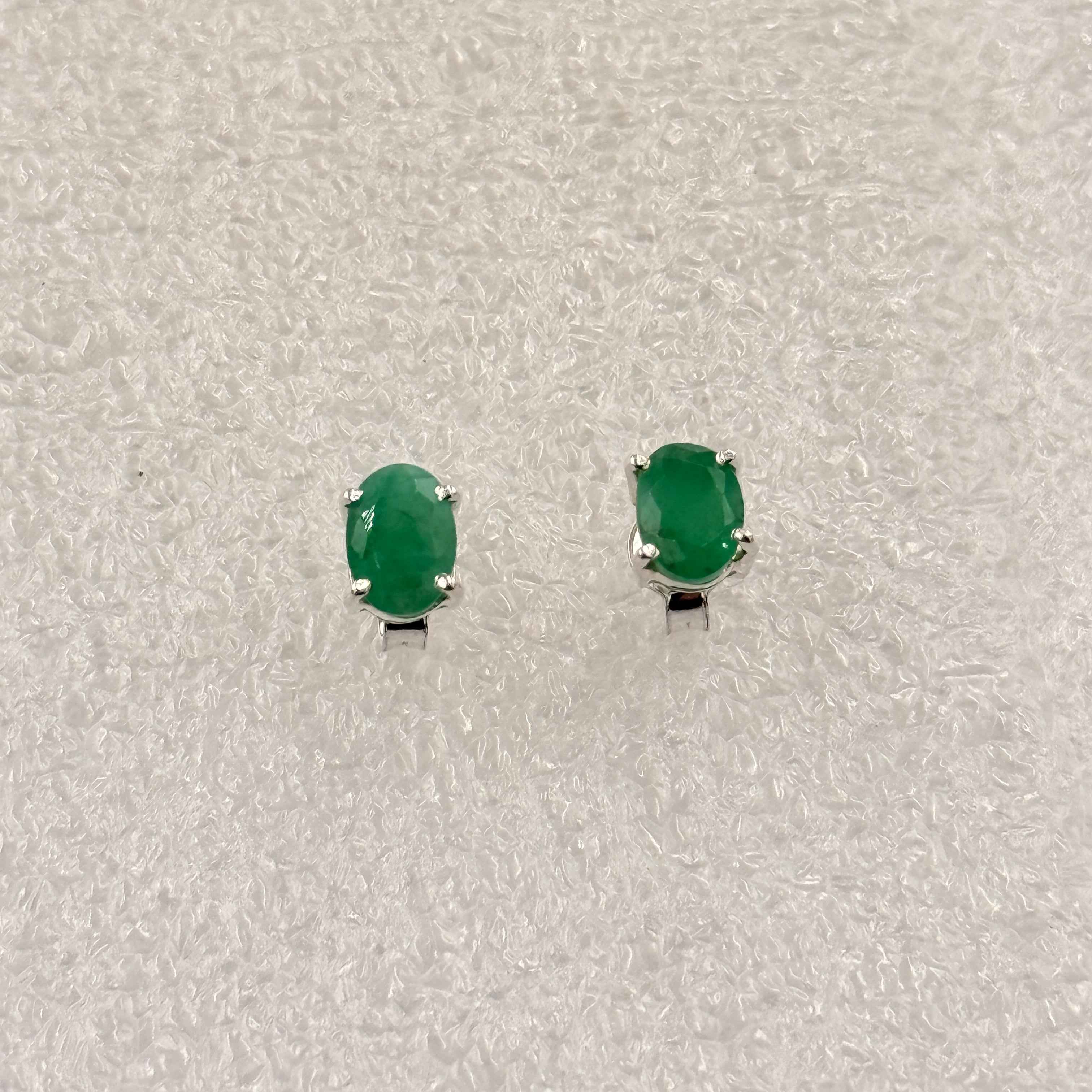 Sterling Silver Emerald Oval Post Earrings