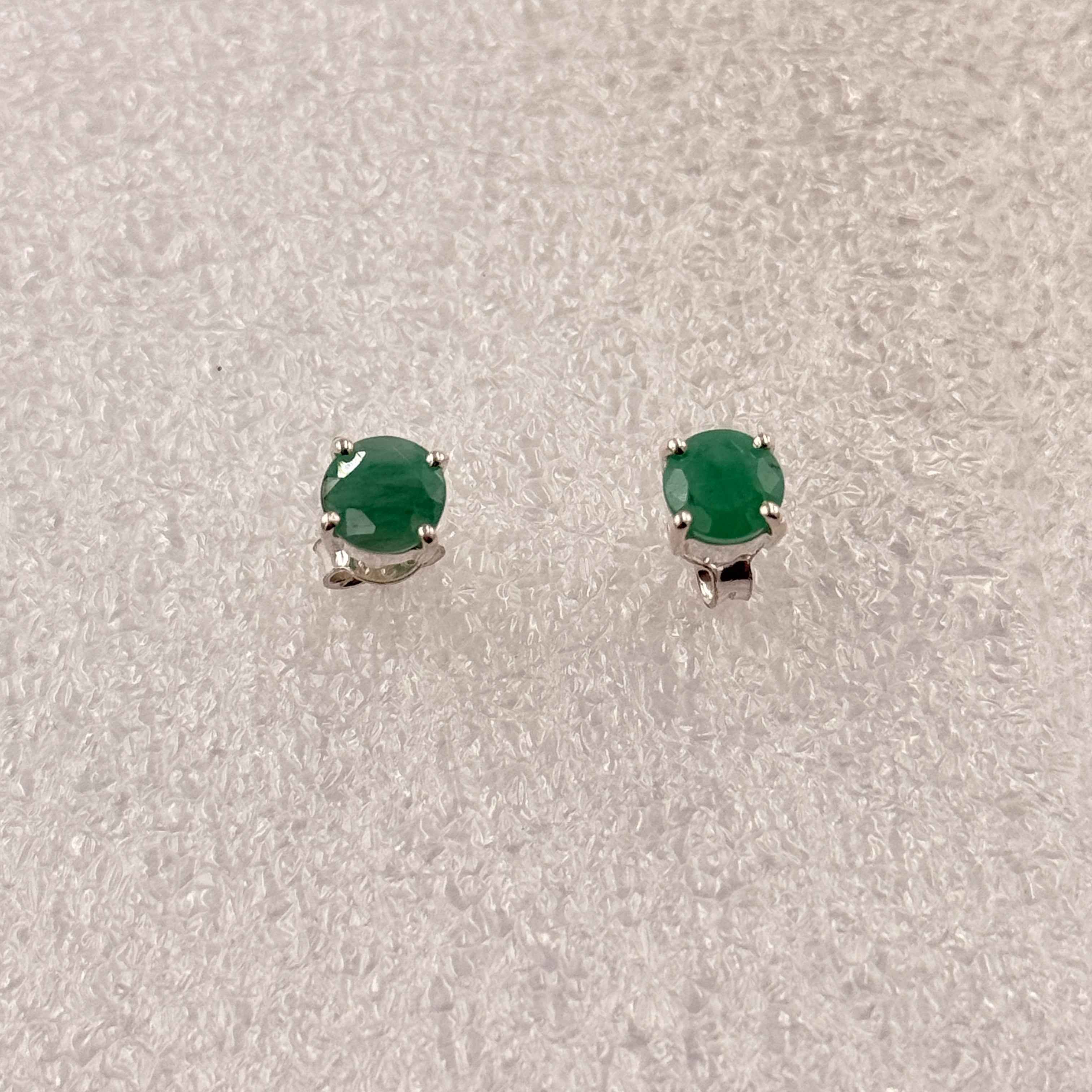 Sterling Silver Round Emerald Post Earrings Size 1