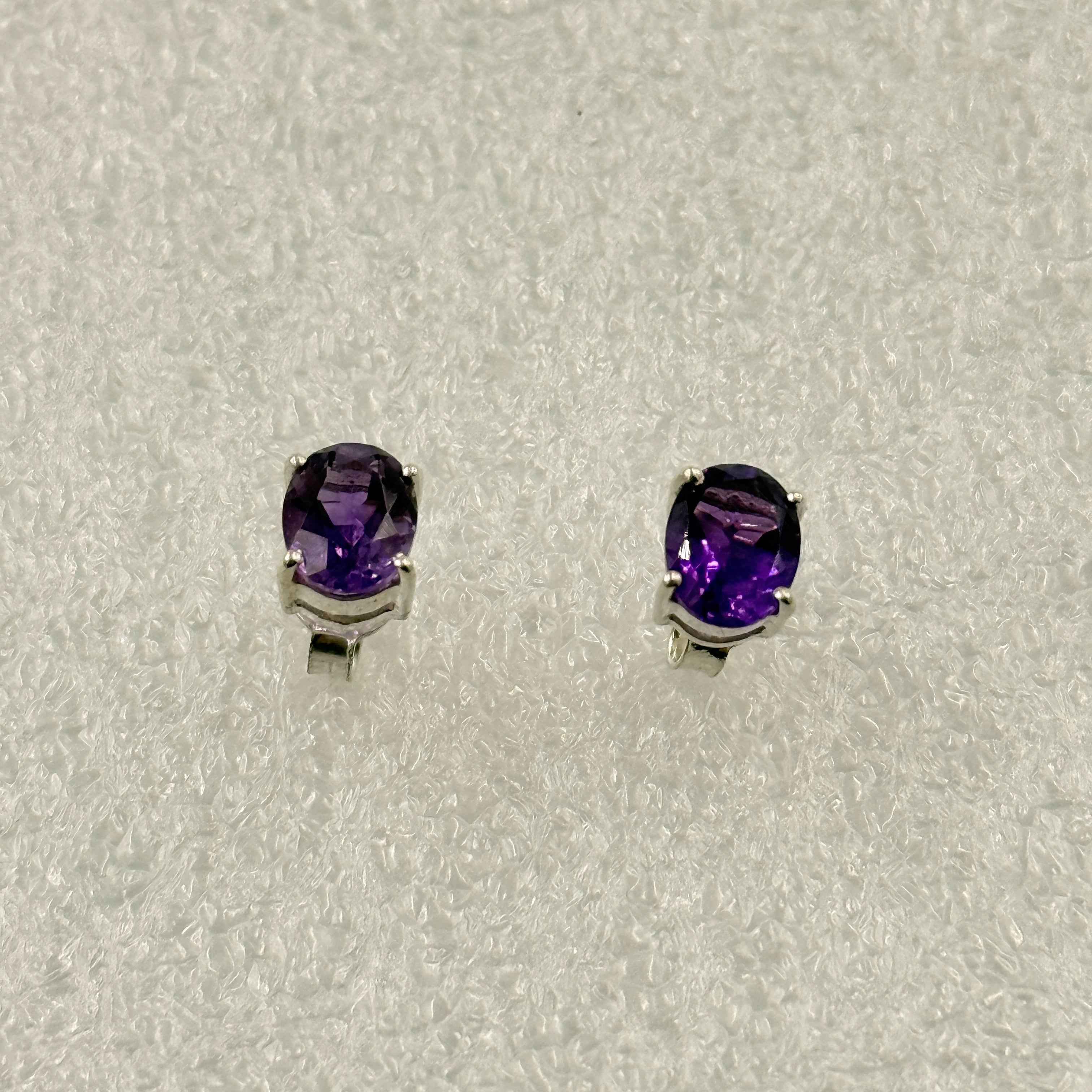 Sterling Silver Oval Amethyst Post Earrings Size 3