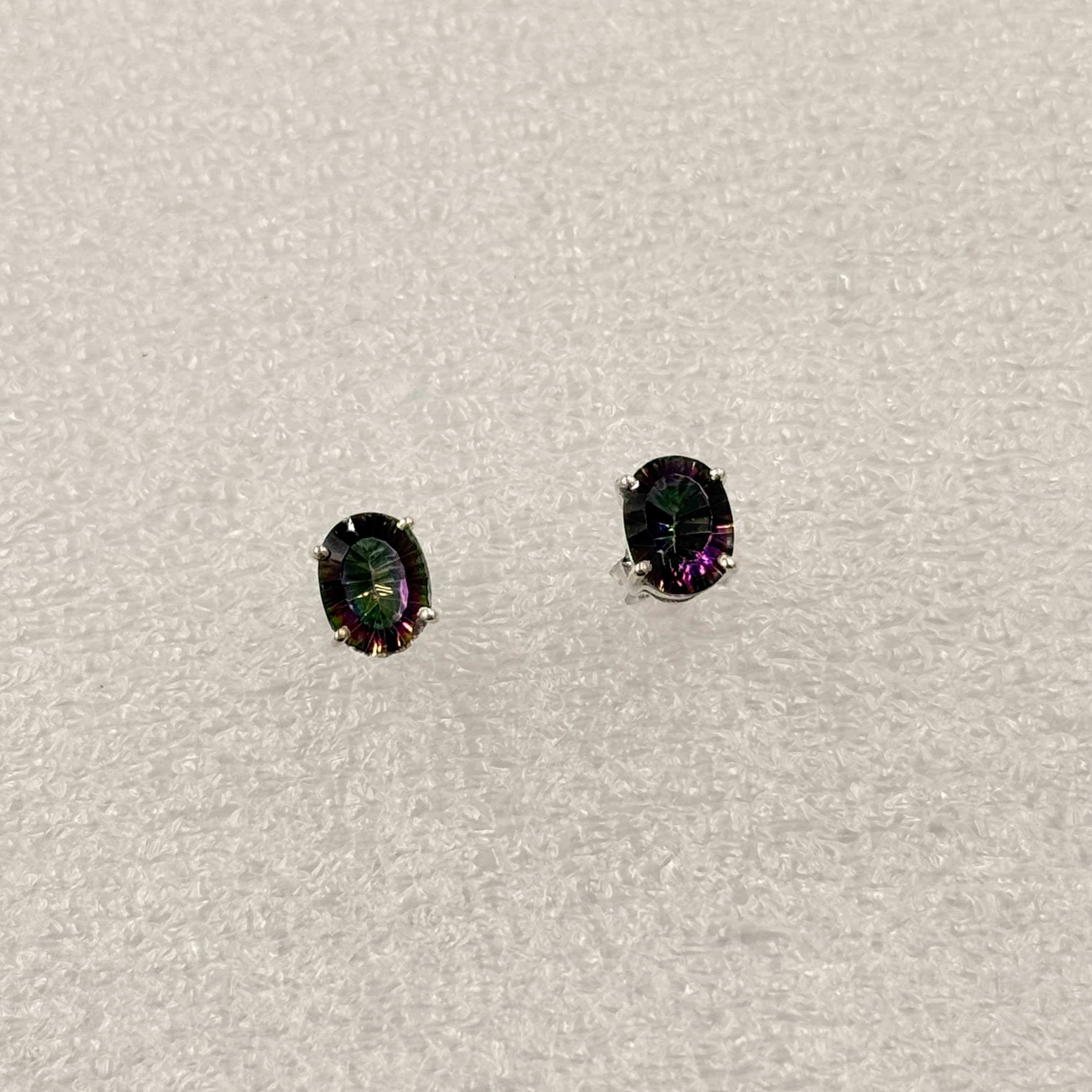 Sterling Silver Oval Mystic Topaz  Post Earrings