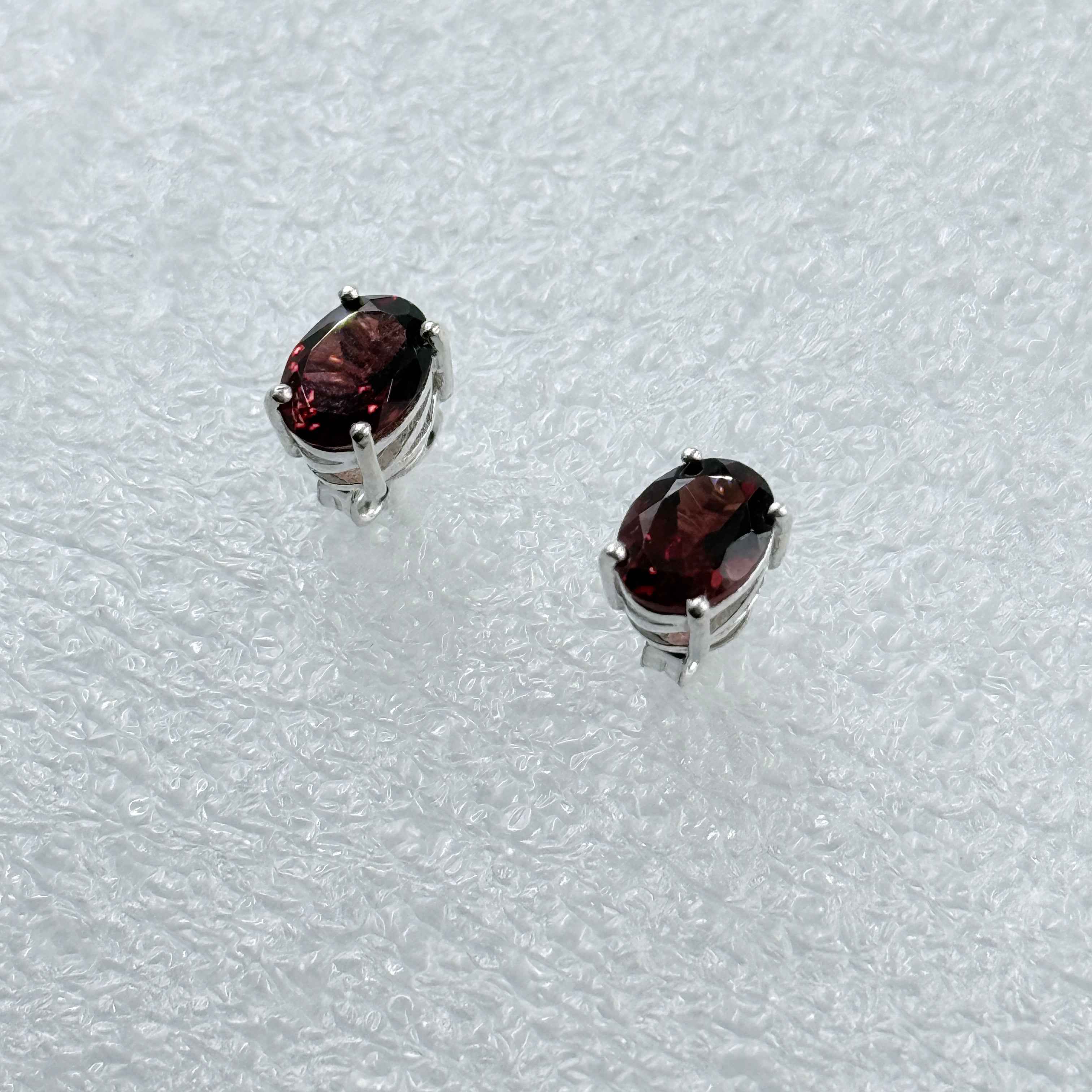 Sterling Silver Oval Garnet Post Earrings Size 1