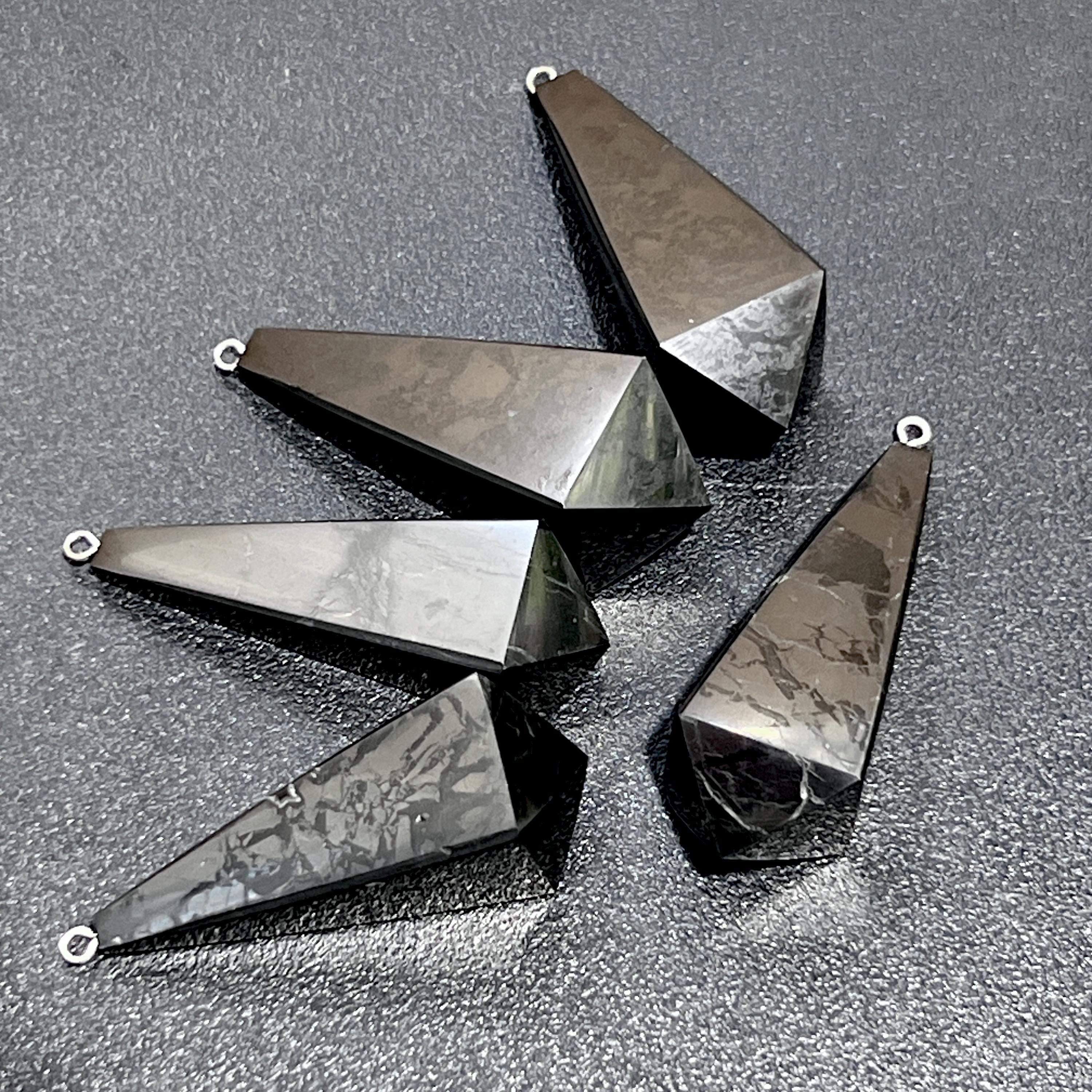 Black Shungite Pendulum Crystal Point Beads Pendant Gemstone Jewelry Necklace Polished - New Age Realms