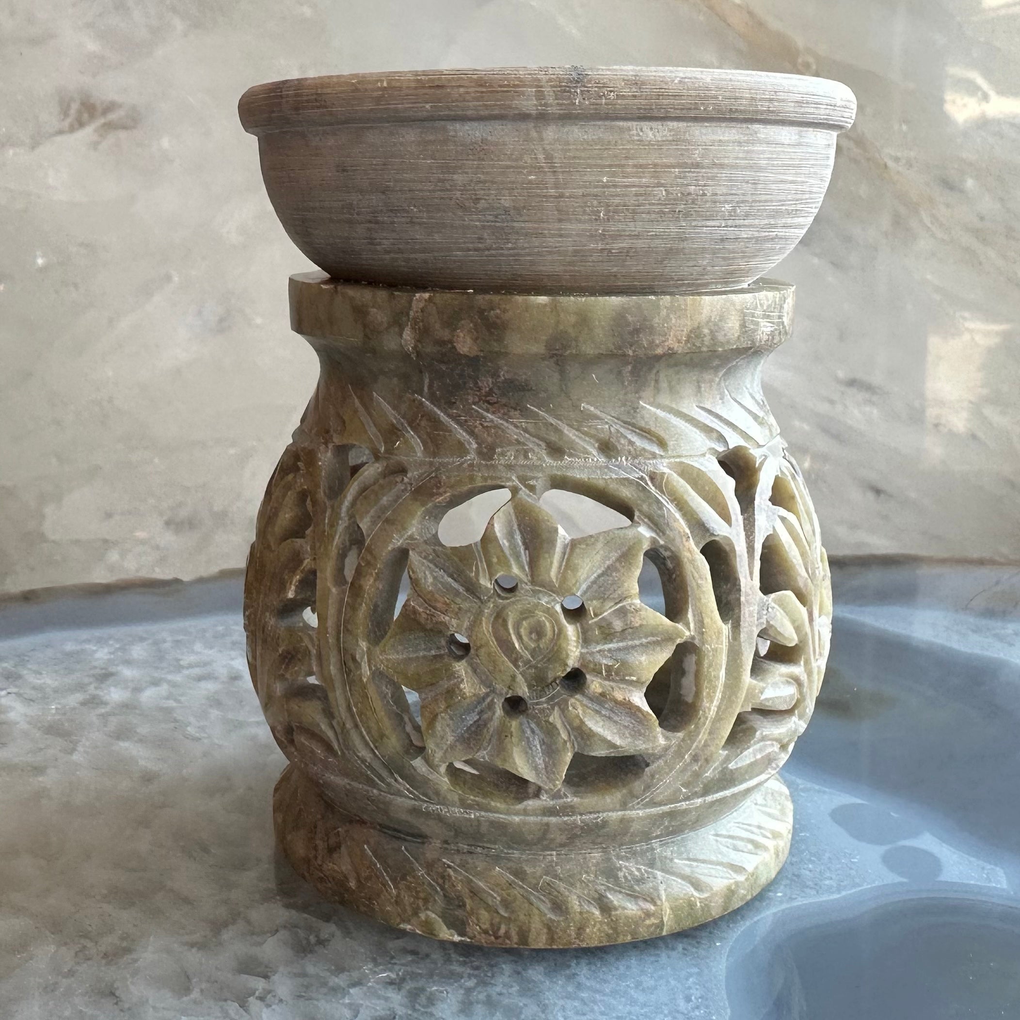 Carved Soapstone Essential Oil Burner 3" - New Age Realms