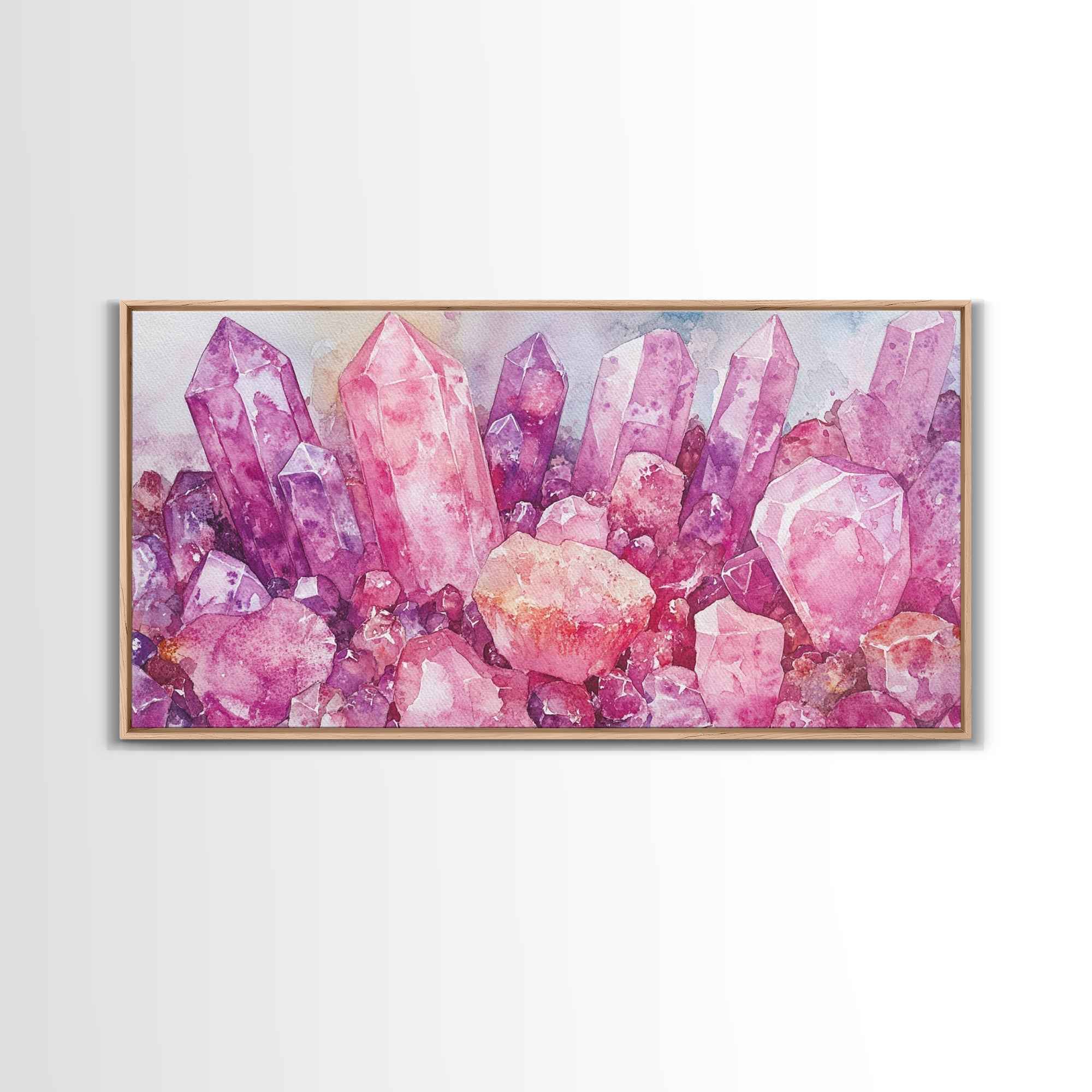 Pink Gemstone Art Framed Canvas Print Sacred Geometry Wall Art Whimsical Art Vertical Wall Art Bedroom Decor Unique Gift Idea