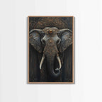 Ornate Elephant Kerala Mural Framed Canvas Print – Ganesh Wall Art, Sacred Geometry Art, Indian Inspired Decor Rustic Living Room Art
