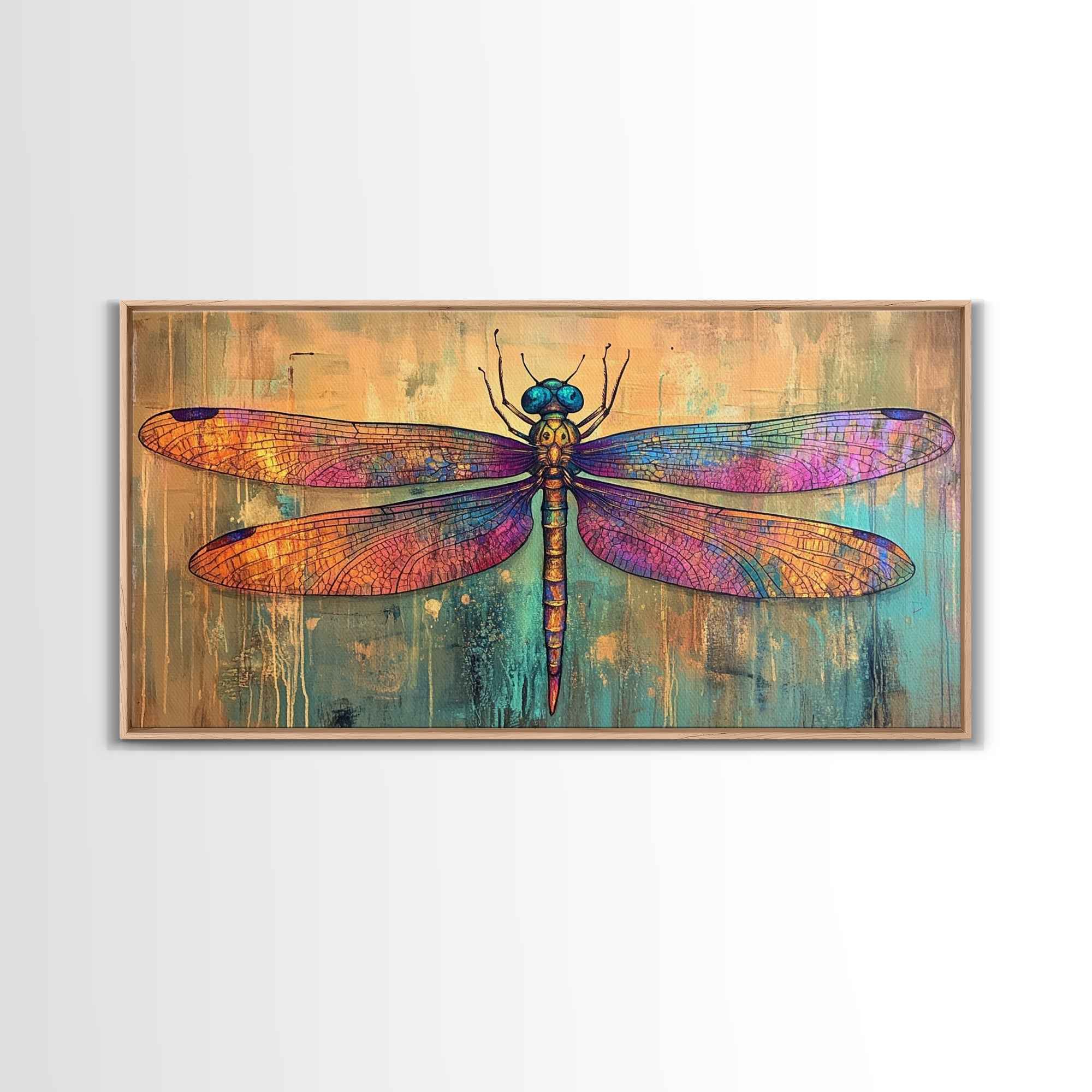 Dragonfly Art, Whimsical Art, Sacred Geometry Wall Art, Teal Wall Art, Blue and Green Wall Art, Nature Art, Canvas Print, Botanical Prints
