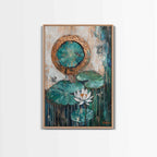 Lotus, Gold, Abstract, Framed Canvas Print, wabi sabi art, mosaic wall art, teal wall art, zen wall art, sacred geometry wall art