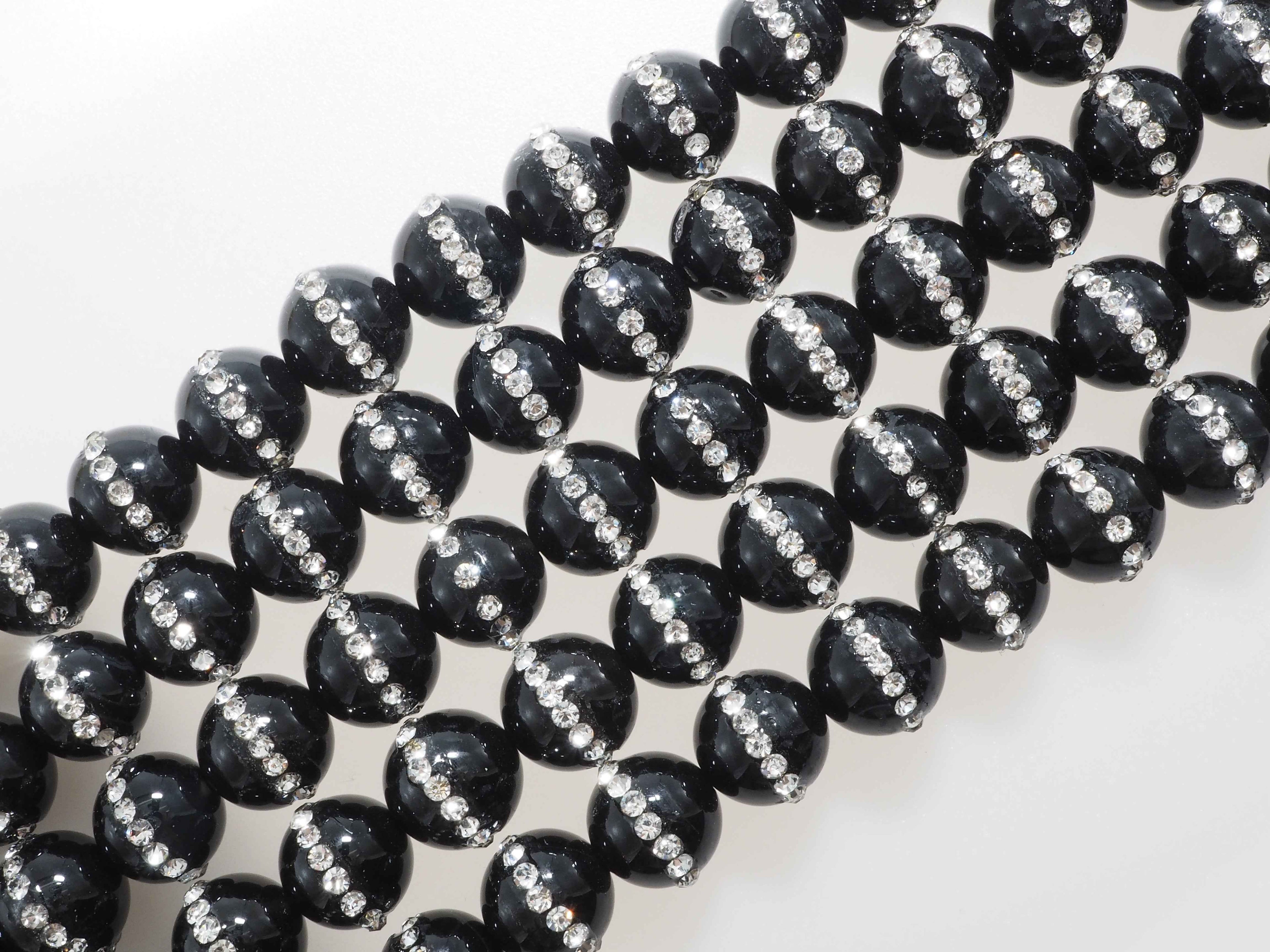 6mm/8mm/10mm/12mm Round Black Onyx with rhinestone inlaid, Natural Gemstone Beads, 15.5inch Full strand, SKU#V18