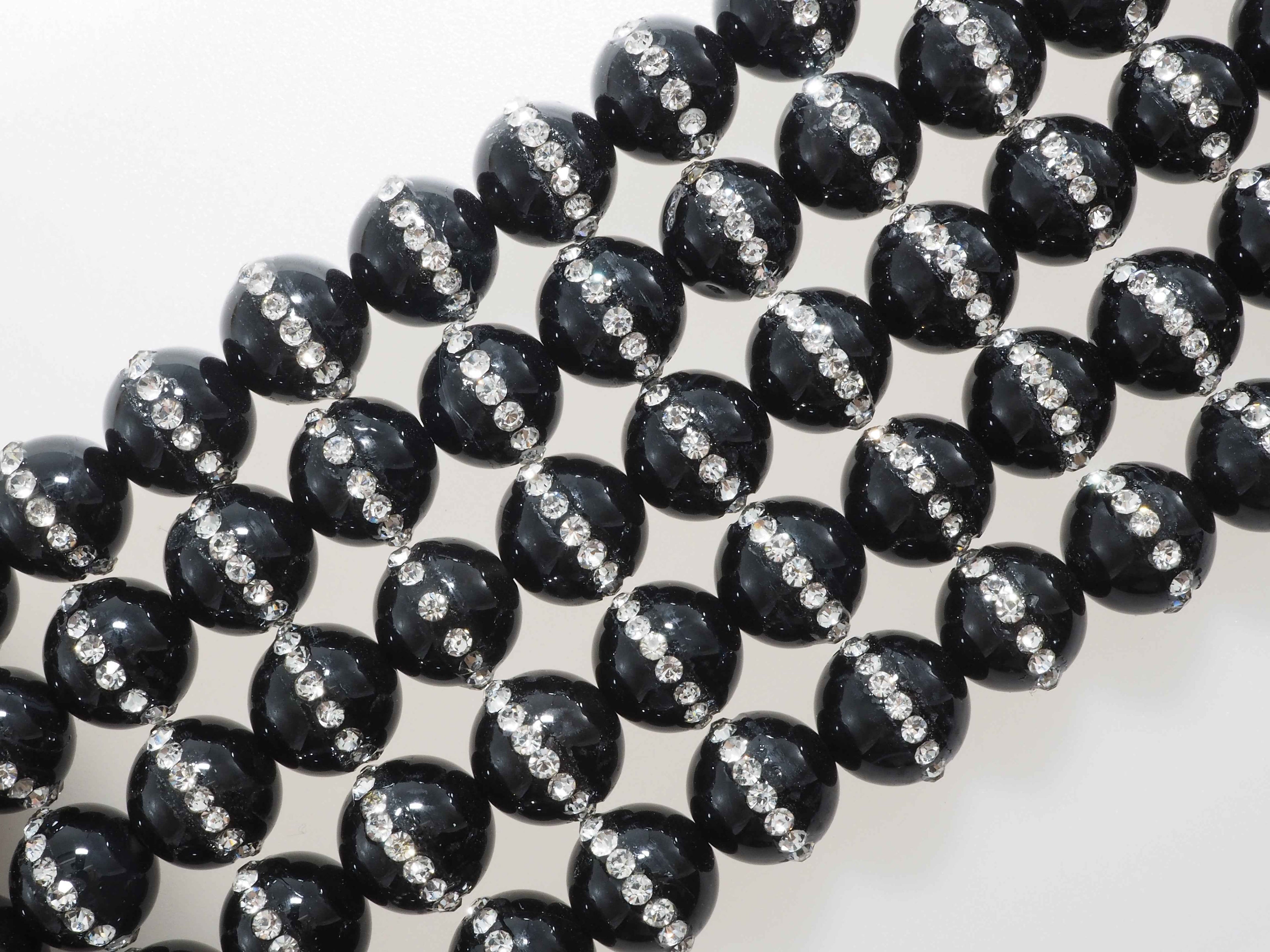 6mm/8mm/10mm/12mm Round Black Onyx with rhinestone inlaid, Natural Gemstone Beads, 15.5inch Full strand, SKU#V18