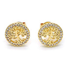 14k Gold Filled High Polish Finish Crystal Tree of Life Stud Earrings - New Age Realms