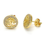 14k Gold Filled High Polish Finish Crystal Tree of Life Stud Earrings - New Age Realms