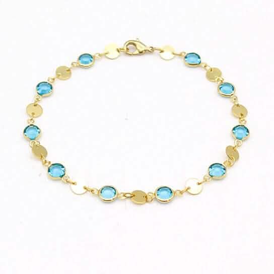 18k Gold Filled High Polish Finish Aquamarine Crystal Ankle Bracelet - New Age Realms