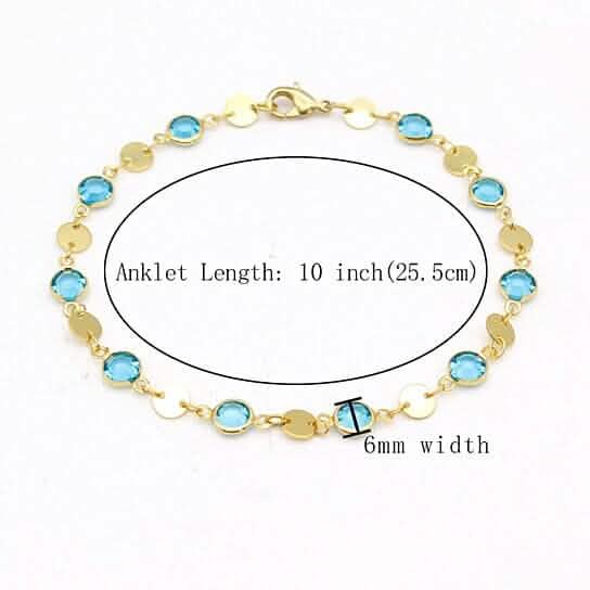 18k Gold Filled High Polish Finish Aquamarine Crystal Ankle Bracelet - New Age Realms