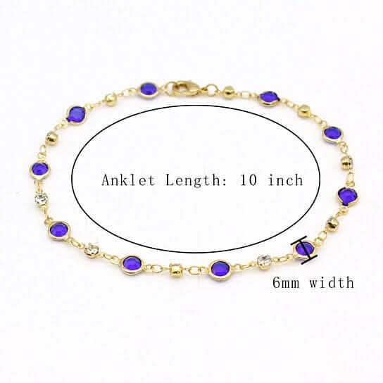 18k Gold Filled High Polish Finish Blue Crystal Ankle Bracelet - New Age Realms