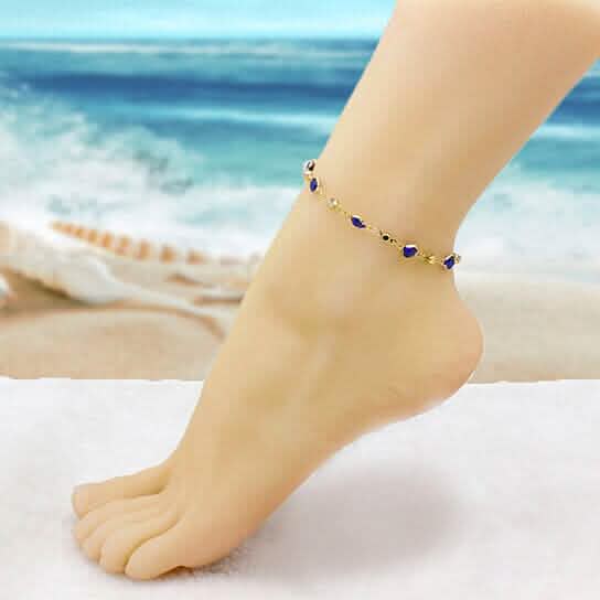 18k Gold Filled High Polish Finish Blue Crystal Ankle Bracelet - New Age Realms