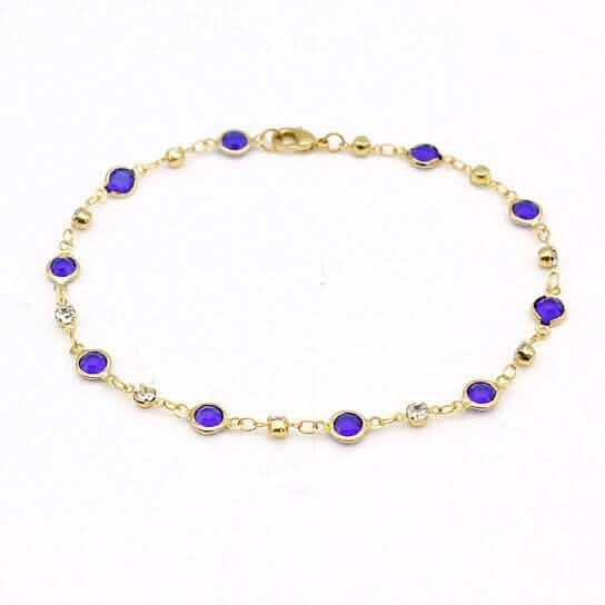 18k Gold Filled High Polish Finish Blue Crystal Ankle Bracelet - New Age Realms