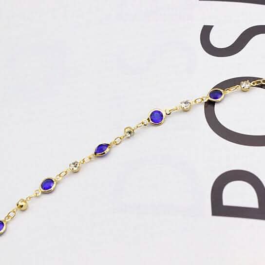 18k Gold Filled High Polish Finish Blue Crystal Ankle Bracelet - New Age Realms