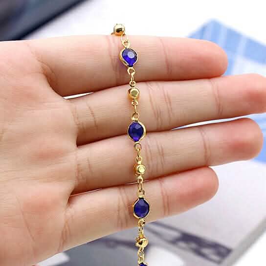 18k Gold Filled High Polish Finish Blue Crystal Ankle Bracelet - New Age Realms