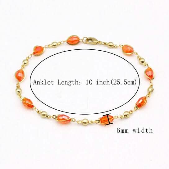 18K Gold Filled High Polish Finish Oval Crystal Ankle Bracelet - New Age Realms