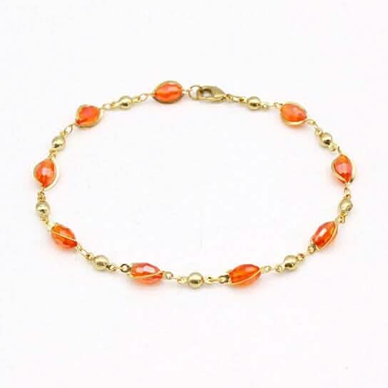 18K Gold Filled High Polish Finish Oval Crystal Ankle Bracelet - New Age Realms