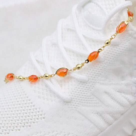 18K Gold Filled High Polish Finish Oval Crystal Ankle Bracelet - New Age Realms