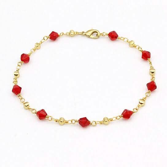 18k Gold Filled High Polish Finish Red Crystal Ankle Bracelet - New Age Realms