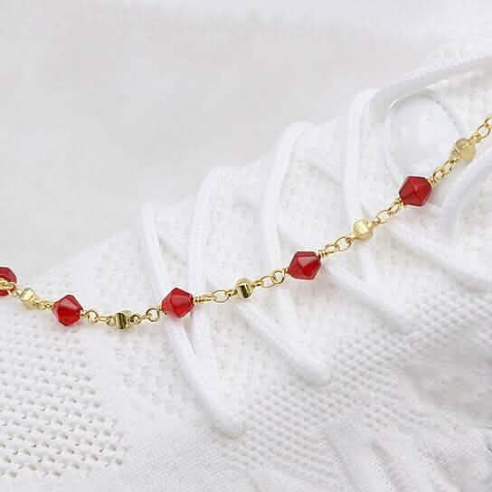 18k Gold Filled High Polish Finish Red Crystal Ankle Bracelet - New Age Realms