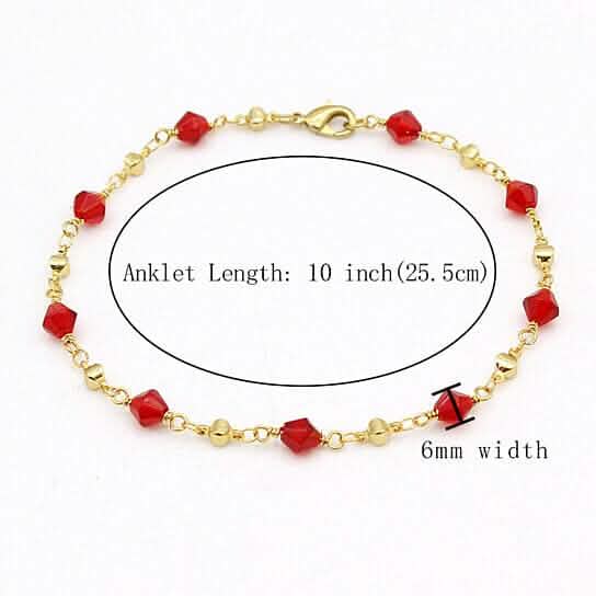 18k Gold Filled High Polish Finish Red Crystal Ankle Bracelet - New Age Realms