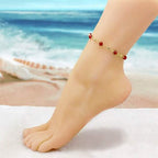 18k Gold Filled High Polish Finish Red Crystal Ankle Bracelet - New Age Realms