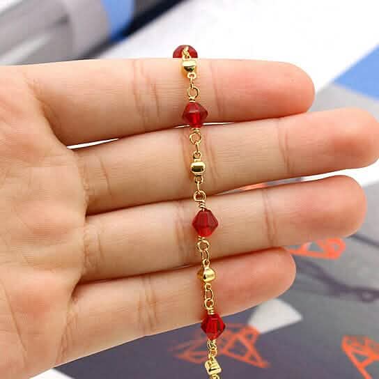 18k Gold Filled High Polish Finish Red Crystal Ankle Bracelet - New Age Realms