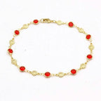 18k Gold Filled High Polish Finish Red Crystal Flower Ankle Bracelet - New Age Realms