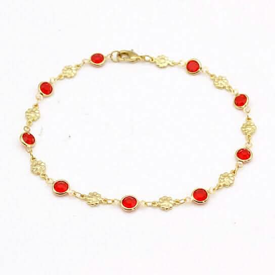 18k Gold Filled High Polish Finish Red Crystal Flower Ankle Bracelet - New Age Realms