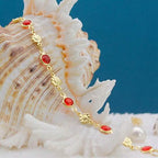 18k Gold Filled High Polish Finish Red Crystal Flower Ankle Bracelet - New Age Realms