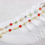 18k Gold Filled High Polish Finish Red Crystal Flower Ankle Bracelet - New Age Realms