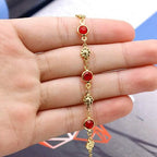 18k Gold Filled High Polish Finish Red Crystal Flower Ankle Bracelet - New Age Realms