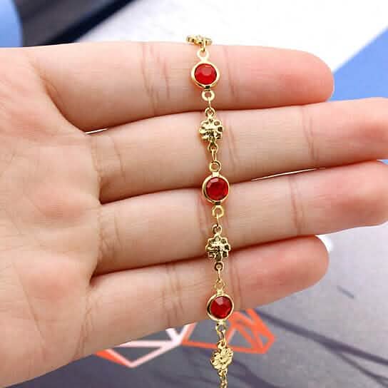 18k Gold Filled High Polish Finish Red Crystal Flower Ankle Bracelet - New Age Realms