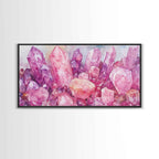 Pink Gemstone Art Framed Canvas Print Sacred Geometry Wall Art Whimsical Art Vertical Wall Art Bedroom Decor Unique Gift Idea