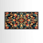 Kaleidoscopic Mandala Design Framed Canvas Print, Boho Wall Art, Sacred Geometry Painting, Colorful Ethereal Decor, Spiritual Zen Art