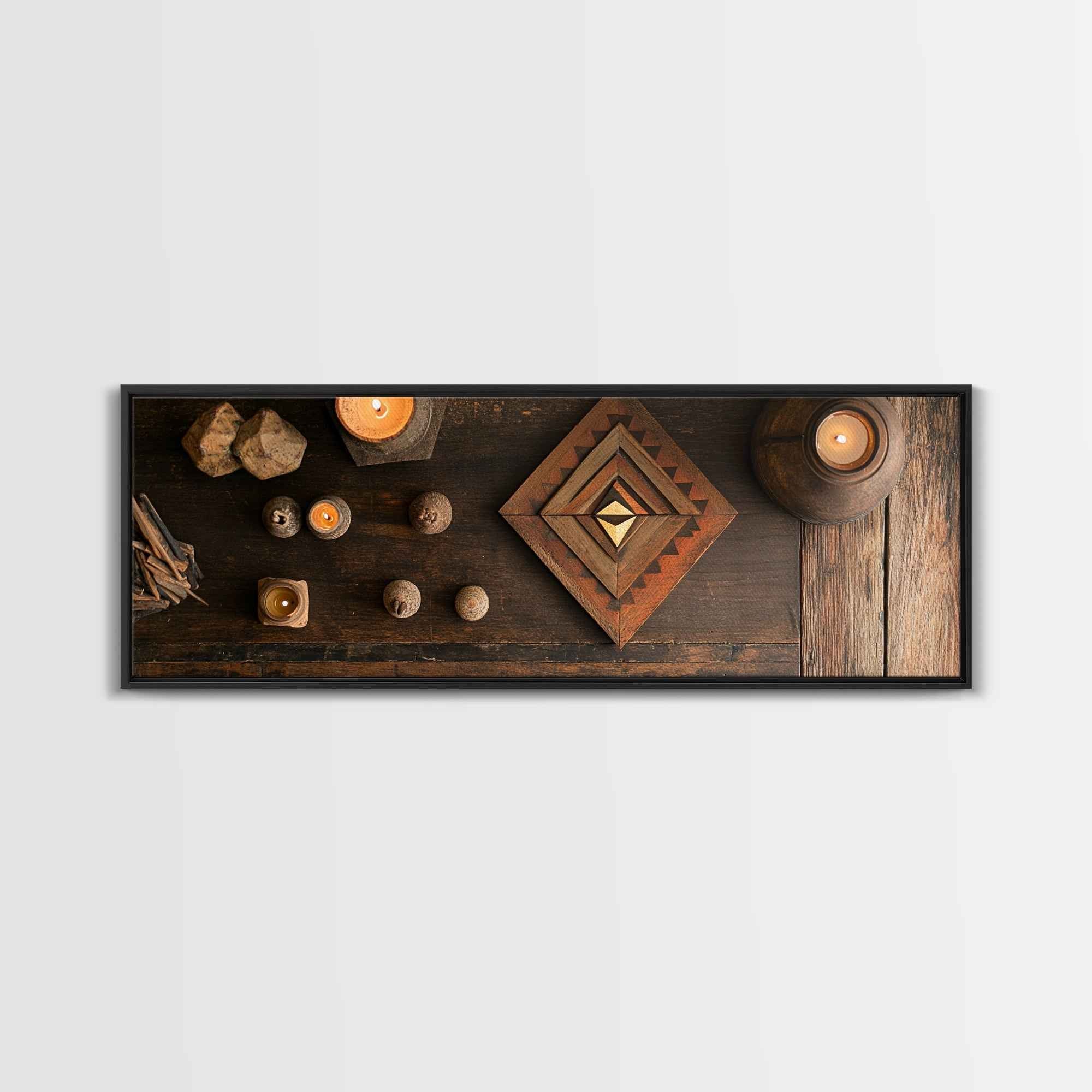 Wabi Sabi Framed Canvas Print Wooden Geometric Art Sacred Geometry Modern Rustic Decor Living Room Unique Gift Idea
