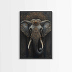 Ornate Elephant Kerala Mural Framed Canvas Print – Ganesh Wall Art, Sacred Geometry Art, Indian Inspired Decor Rustic Living Room Art