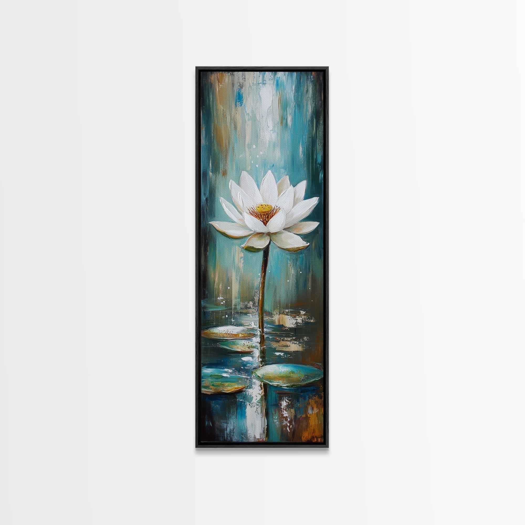White Lotus, zen wall art, botanical prints, yoga art, teal wall art, sacred geometry wall art, framed canvas print, minimalist art