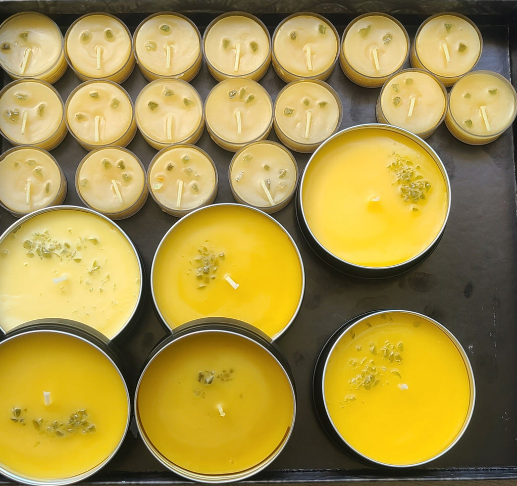 Pure Beeswax Tealight Candles with Moldavite Chips