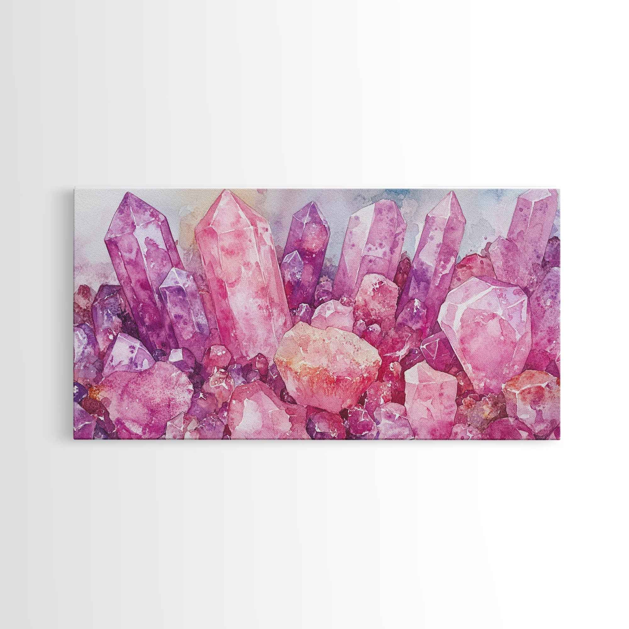 Pink Gemstone Art Framed Canvas Print Sacred Geometry Wall Art Whimsical Art Vertical Wall Art Bedroom Decor Unique Gift Idea