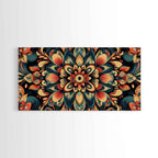 Kaleidoscopic Mandala Design Framed Canvas Print, Boho Wall Art, Sacred Geometry Painting, Colorful Ethereal Decor, Spiritual Zen Art