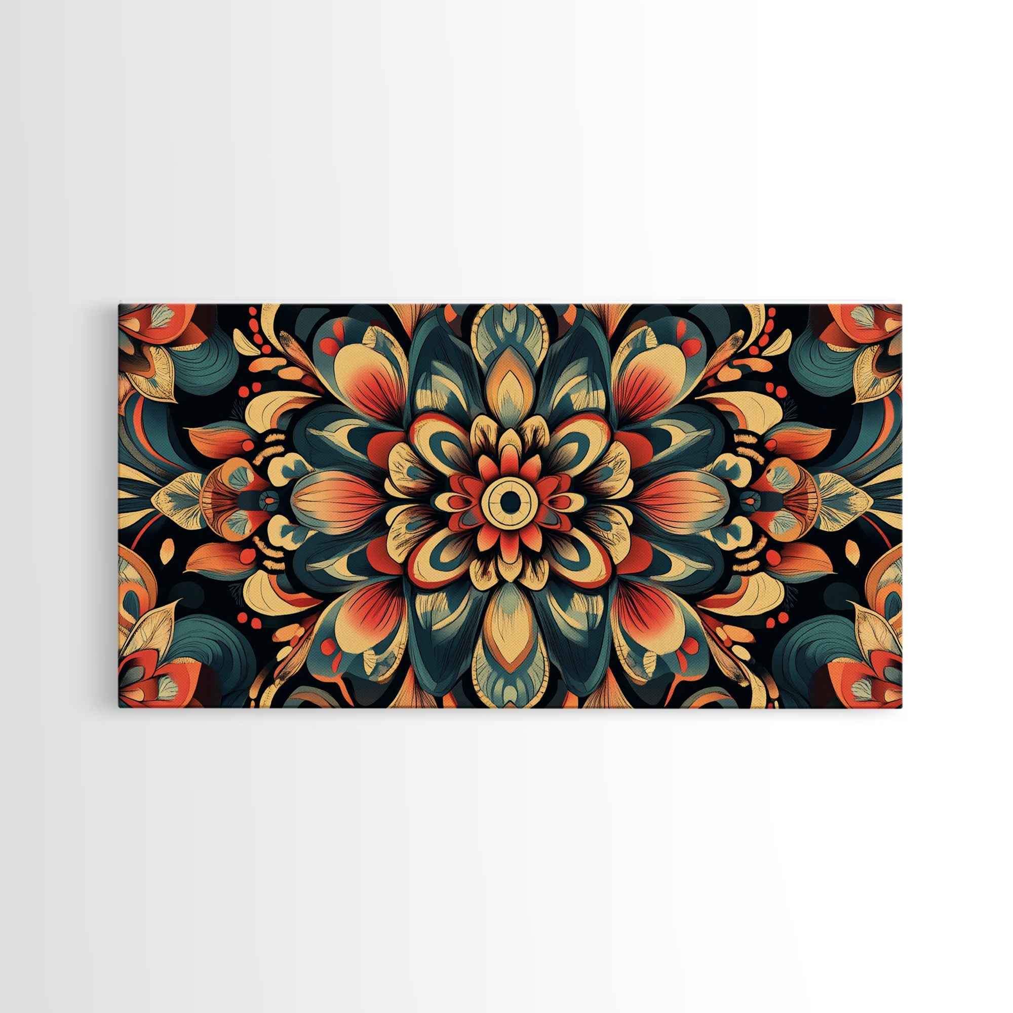 Kaleidoscopic Mandala Design Framed Canvas Print, Boho Wall Art, Sacred Geometry Painting, Colorful Ethereal Decor, Spiritual Zen Art