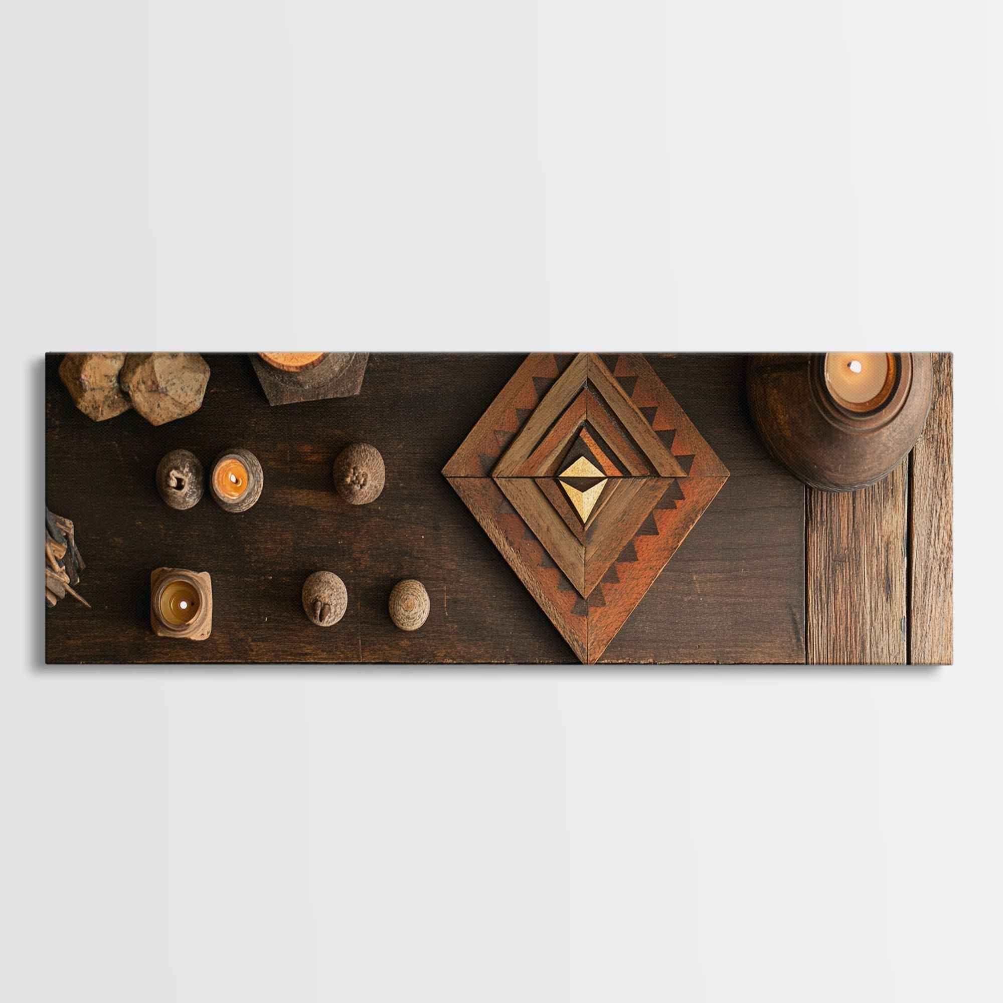 Wabi Sabi Framed Canvas Print Wooden Geometric Art Sacred Geometry Modern Rustic Decor Living Room Unique Gift Idea
