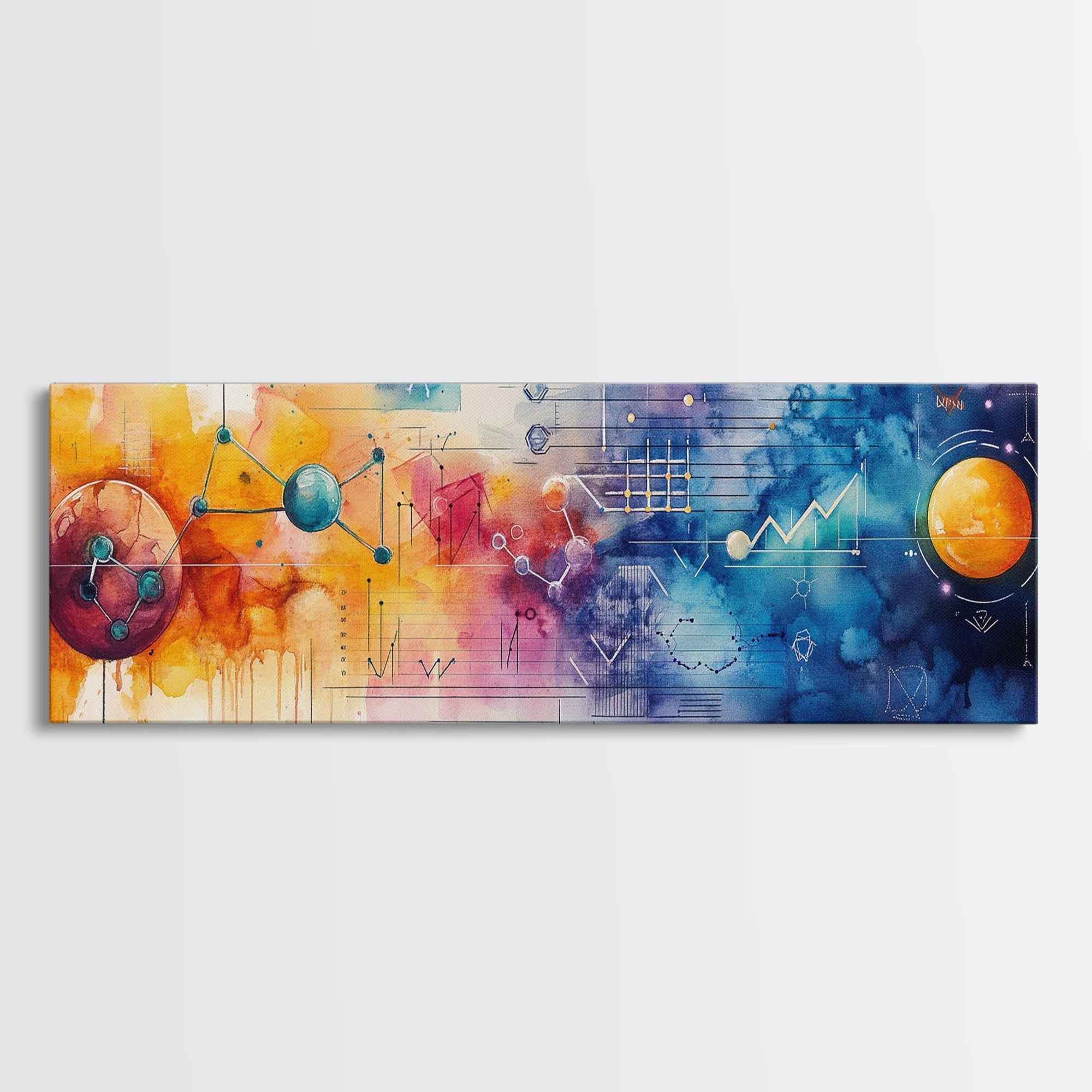 Framed Canvas Print of Cosmic Science Art with Space Diagrams, Therapy Art, Sacred Geometry Wall Art, Horizontal Living Room Art