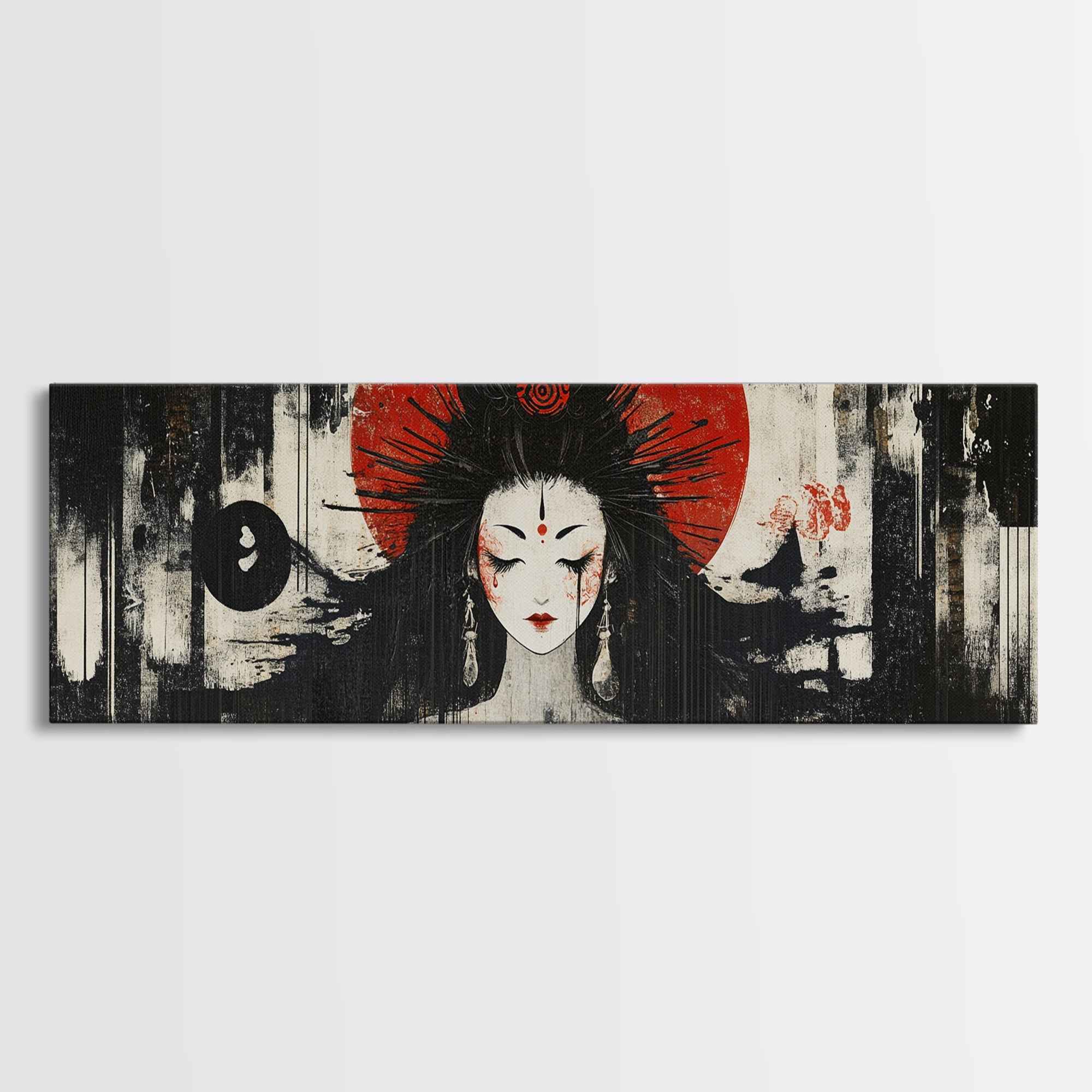 Mystical Goddess Framed Canvas Print Dark Angels Wall Art Japanese-Inspired Sacred Geometry Art Bedroom Wall Decor